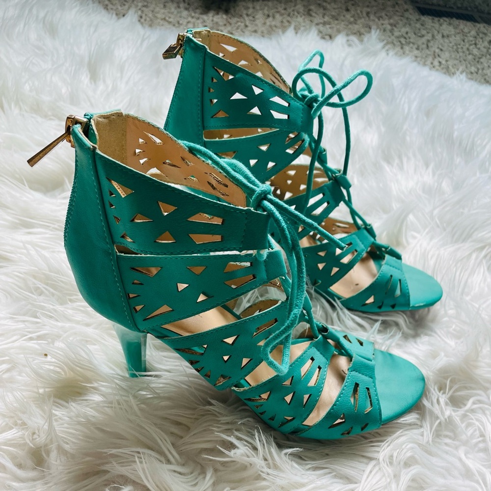Teal Lace Heels